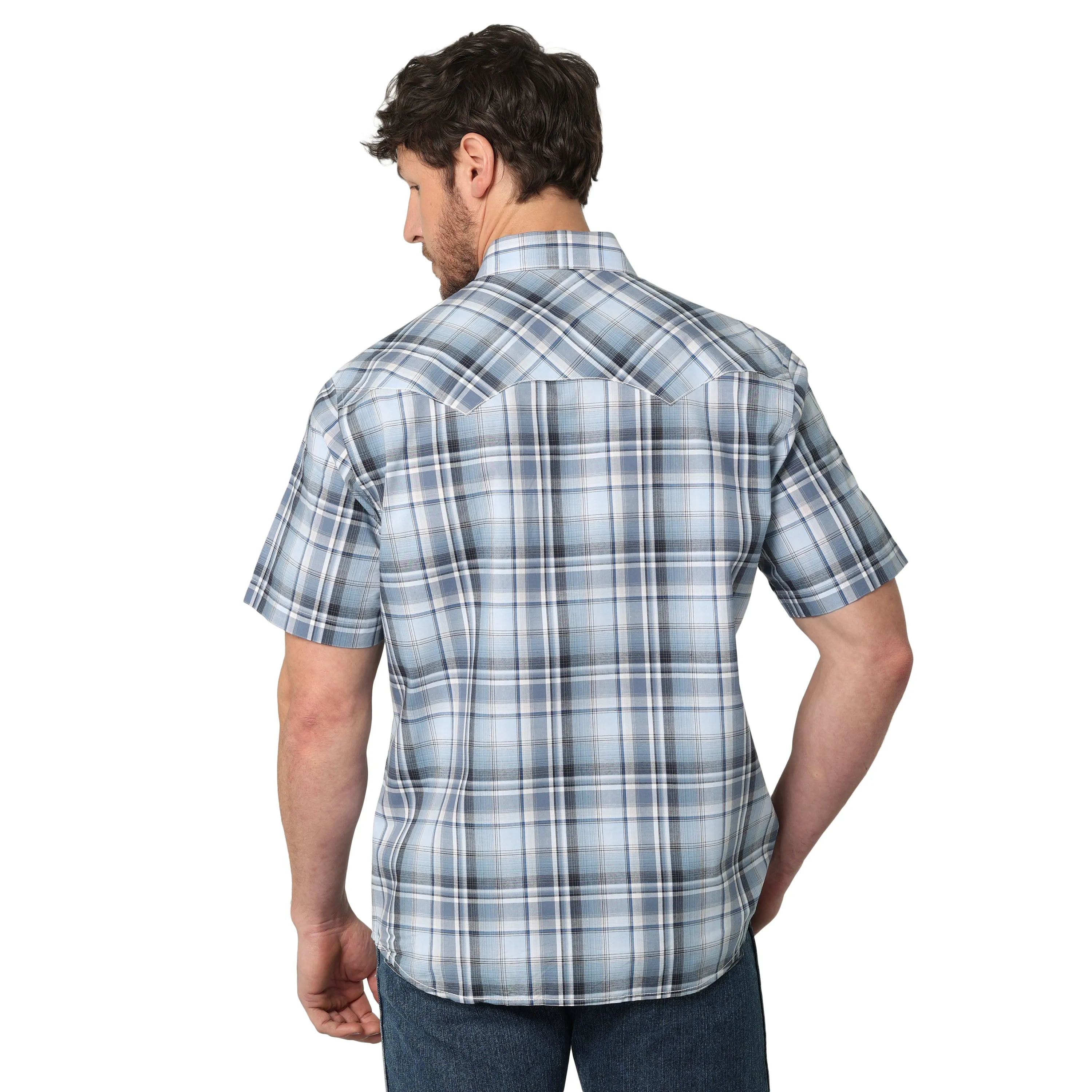 Wrangler Men's Retro Snap Pocket Plaid Shirt Blue Tile